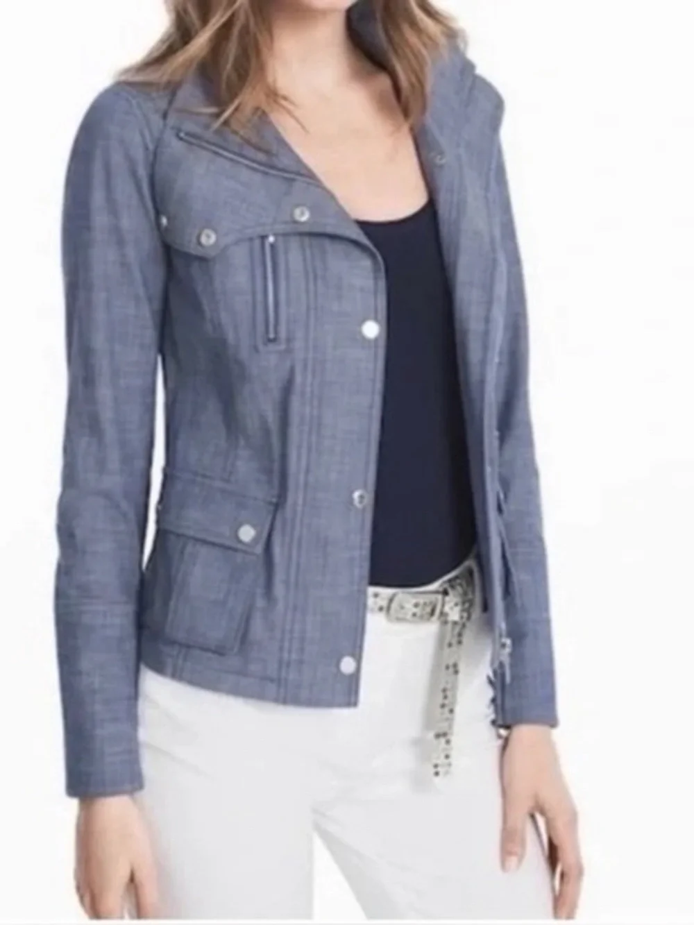 White House Black Market Denim Chambray Moto Jacket